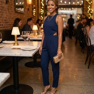 Felicity & Coco Navy Sleeveless Cutout Navy Jumpsuit - new